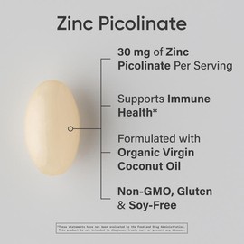 Sports Research High Potency Zinc Picolinate - 30mg - with Organic Coconut Oil - Non-GMO Tested & Gluten-Free (180 Liquid Softgels)