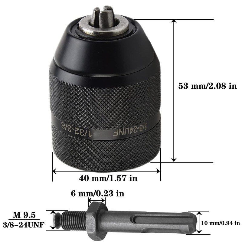 Keyless Drill Chuck 0.8-10mm 3/8-24UNF Quick Change Adapter for SDS