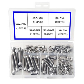 newlng M6 304 Stainless Steel Bolts and Nuts, Hex Flat Head Cap Bolts Screws Nuts Hexagon Socket Head Screw,Heavy Duty Hex Bolts Nuts Assortment, Head Mechanical Parts Combination Box
