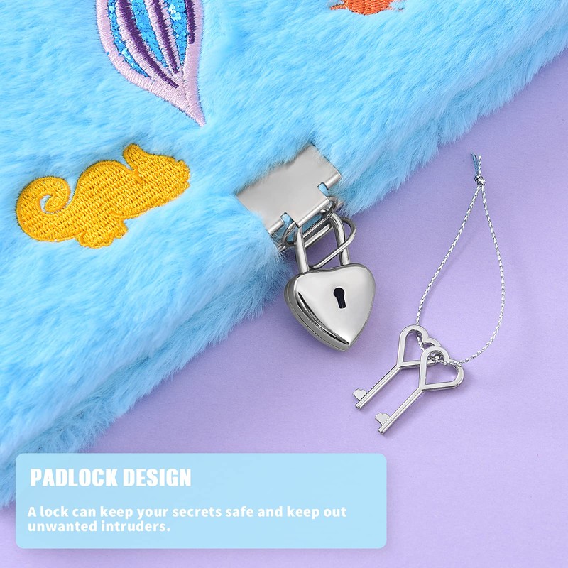 Plush Mermaid Notebook Set - Glitter Diary for Kids Embroidery