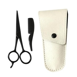 ERINGOGO 3Pcs Beard Scissors Set Precision Stainless Steel Trimming Tools for Beard Care Includes Black Scissors Apricot Leather and Small Comb for Home