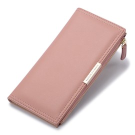 Bolsas de Mano Carteras Mujer Ultra Delgada Largo Billetera de Doble Plegable Elegante Monederos con Bolsillo con Cierre Bloqueo RFID para Tarjetas de Crédito (Rosa)