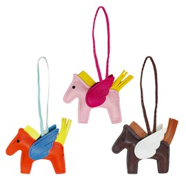 Pack of 3 cartoon horse pendants, PU pendant, cute decoration, can be used for bags and keys., pink, One size, Modern