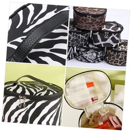 FOMIYES Leopard Print Pu Handbag Travel Toiletry Bag Portable Makeup Cosmetics Bag