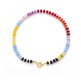 Dtexhif Natural Stone Beaded Necklace for Women Boho Colorful Beads Choker Necklace Rainbow Charm Necklace Surfer Beach Necklace Jewelry Gift (Black), Medium