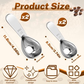 4 Pack Coffee Scoop, 15 ml & 30 ml Tablespoon Measuring Spoon, 304 Stainless Steel Coffee Spoon Short Handle 1 Tbsp & 2 Tbsp for Ground Coffee Tea Sugar