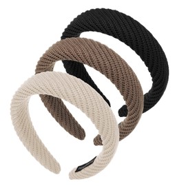 KLEBREIS 3 Pcs Wide Headbands for Women, Fashion Wool Knitted Headband,Vintage Wide Brim Hair Hoops,Fashion Hair Accessories for Women and Girls