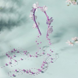 Flower Crowns for Women, Floral Crown Pearl Headpiece for Wedding Bridal Festival Adjustable Hairbands Camellia Handmade Hair Wreath Accessory Hairbands for Girls (Purple, Adjustable)