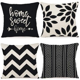 ZWJD Cushion Cover, 40 x 40 cm, Set of 4, Decorative Outdoor Cushion Covers, Linen Decorative Cushion for Bedroom, Sofa, Chair, Bed, Garden (40 x 40 cm, Black)