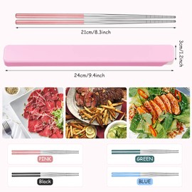 Patelai 4 Pairs Portable Chopsticks with Case Stainless Steel Chopsticks Reusable Portable Utensil for Home Office Camp Travel Bento Box