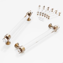 160mm Cabinet Handles Kitchen Cabinets Drawer 6 Pack, Champagne Bronze Crystal Pulls Solid Base Closet Cupboard Dresser Drawers Hardware Handles Bathroom Bedroom Pull Glass Clear Adjustable Holes