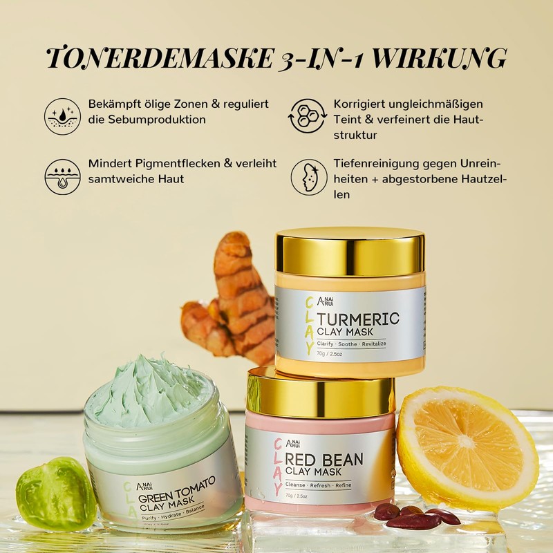 ANAiRUi Face Mask Set: Green Tomato Clay Mask + Turmeric