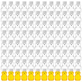 Patelai 96 Pcs 2 oz Plastic Honey Bear Bottle Bear Shape Clear Honey Containers Empty Honey Dispenser with Lid Honey Jars Honey Bear Cup for Storing and Dispensing Holiday Baby Shower Gifts (White)