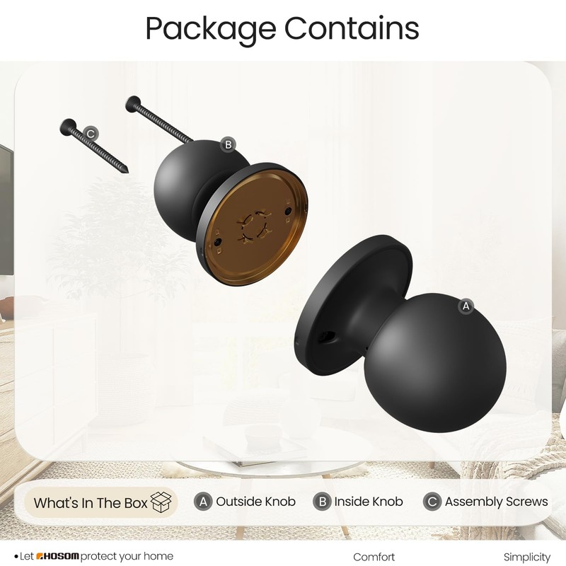 HOSOM 2 Pack Dummy Door Knob Matte Black Dummy Door