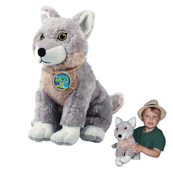 EcoBuddiez - Wolf from Deluxebase. Large 30cm Soft Plush Animals
