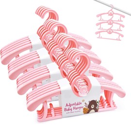 Baby Hangers for Closet 20pcs, HGYZE Pink Kids Clothes Hanger Plastic, 11-14" Adjustable Bulk Perchas for Newborn, Non-Slip Children Outfit Bear Hanger for Girl Boy Toddler Infant Nursery Clothing