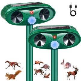 2 Pack 2025 Deer Repellent Devices Solar Ultrasonic Repellent Outdoor,Cat Squirrel Skunk Rabbit Deterrent for Garden Yard with Motion Detection,Animal Deterrent Light for Racoon Rodent Dog Mole
