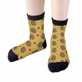 Samgula Potatoes Crew Socks for Woman Size 6-8 Cute Vegetable Characters and Hearts Happy Girls Socks