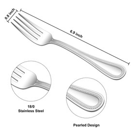 E-far Salad Forks Set of 12, 6.9 Inch Pearled Edge Dessert Forks Stainless Steel Suitable for Party, Home, Kitchen and Restaurant, Non-toxic & Mirror Polished, Dishwasher Safe