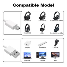Gneinour Micro USB Cable Compatible with Bose QC35, QC35 II, QC25, QC20 & Soundlink Around-Ear Wireless Headphones, 25cm (White)