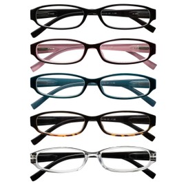 Gafas de lectura, 5 pares con bisagra de resorte, lectores de calidad para hombres y mujeres, Juego de Negro, Negro Rosa, Negro Azul, Negro Habana, Negro Transparente, 52 mm