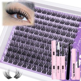 Mavphnee Lash Clusters Kit Gently Fluffy Eyelash Extensions Kit LC Curl Natural Cluster Lashes Kit Wispy Individual Lash Extensions Kit with Waterproof Lash Bond and Seal and Remover and Tweezers