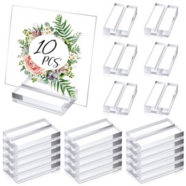 SOFARKKT 3" Clear Acrylic Stand, 10 Pack Table Sign Holders with 3mm Slot, Multi-Purpose Place Card Sign Base for Wedding Birthday Exhibition Office Cafe Restaurant Perfect Table Decorations