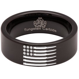 Friends of Irony Black Tungsten Carbide Bullet American Flag Military Wedding Band Anniversary Ring for Men and Women 8mm Size 9