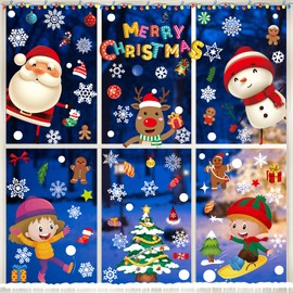 97 Pcs Christmas Window Stickers, Joyoldelf 8 Sheets Christmas Window Clings, Christmas Window Decoration, Staic Window Stickers Decals for Xmas Window Display Decoration