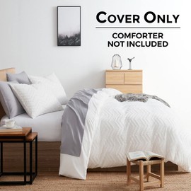 Nestl White Boho Duvet Cover Set - Queen Size, 3 Piece Tufted Double Brushed Duvet with Zipper Closure, 90x90 Inches and 2 Pillow Shams