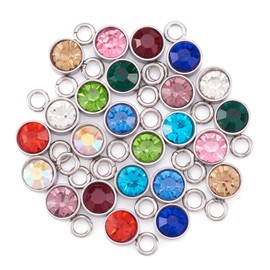 Craftdady 24pcs Birthstone Bracelet Charms Flat Round Dangle Earring Pendants Crystal Glass Rhinestone Charms Rhinestone Necklace Pendants 10x6 mm for DIY Craft keychain Jewelry Making