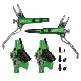 JFOYH Upgraded E4 MTB 4 Pistons Hydraulic Disc Brake Set with Cooling Metal Pads for Mountain Bike(Pre-Bled, Front and Rear) - Green