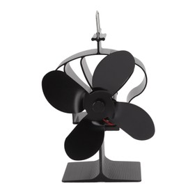 Heat Powered Fireplace Fan 4 Blades Aluminum Alloy Stove Fan Thermal Power Heat Resistant Black for Winter Crown Model