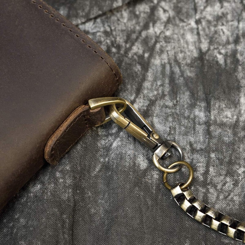 LUUFAN Mens Leather Long Bifold Wallet with Chain, Biker Wallet