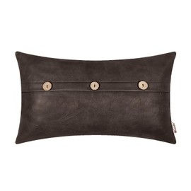 BRAWARM Leather Throw Pillow Covers 12 X 20 Inches, Coffee Faux Leather Pillow Cover with Triple Button, Farmhouse Decorative Faux Leather Pillows for Couch Sofa Bed Home Garden
