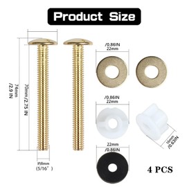 4 PCS Toilet Seat Bolts and Nuts Universal Toilet Seat Bolt Screw Set Toilet Seat Hinge Bolts Kit Heavy Duty Plastic Toilet Seat Hinges Replacement for Most Toilet Seats
