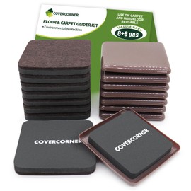 COVERCORNER Furniture Sliders for Hardwood Floors, Square Furniture Sliders for Carpeted Floors, 16 PCS 3 1/2 inch Combo Pack, Sliders for Moving Furniture, Furniture Movers Sliders-Brown