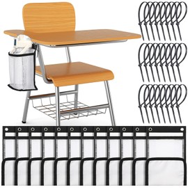 12 Pcs Desk Cup Holder for Classroom with 50 Pcs Black Zip Ties Anti-spill Cup Holder Water Bottle Organizer Pockets Water Bottle Bags Classroom Chair Pockets Attachment for Desk Office Accessories