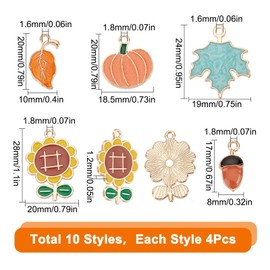 SUNNYCLUE 1 Box 40Pcs Thanksgiving Charms Maple Leaf Charms Bulk Autumn Fall Assorted Enamel Sunflowers Leaves Pumpkin Charm Squirrel Acorn Small Charms for Jewelry Making Charm DIY Necklace Earrings, Alloy, Enamel