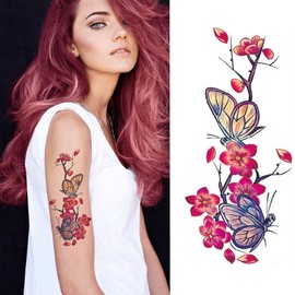 EROSPA® Temporary Tattoo Sheet 9 x 19 cm Flower Tendril Butterfly Purple