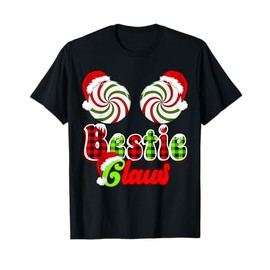 Bestie Claus Couples Peppermint Candy Cane Christmas Plaid T-Shirt