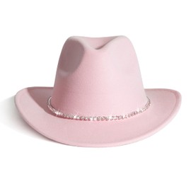 Gossifan Western Cowboy Hat for Men Women Fashion Fedora Hat with Bling Diamond Buckle Belt-Diamond Belt Pink
