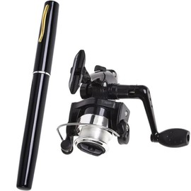 Fishing Rod Reel Combo, Mini Pen Fishing Pole Kit Telescopic Fishing Rod Spinning Reel Combo Kit (Black)
