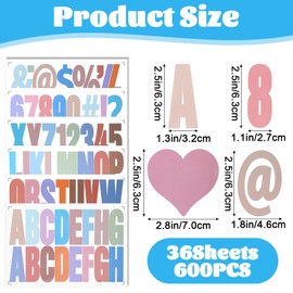 Tyqour 600 Pcs 36 Sheets Large Letter Stickers Boho Bulletin Board Letters Alphabet Sticker Self Adhesive Letter Number Stickers for Classroom Wall Decor Window Sticker Letters for Poster Board