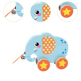 Colcolo Wooden Walking Pull Toy Montessori Toys Early Learning Activity Toys Wooden Wheel Animal Toy for Boys Girls 1 2 3 4 Years Old, Elephant