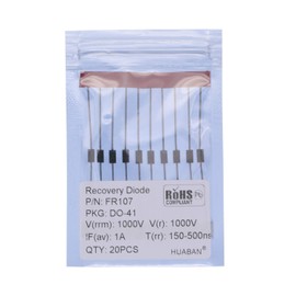 HUABAN 20PCS FR107 Fast Recovery Rectifier Diode 1A 1000V 150-500ns DO-41 (DO-204AL) Axial 1 Amp 1000 Volt