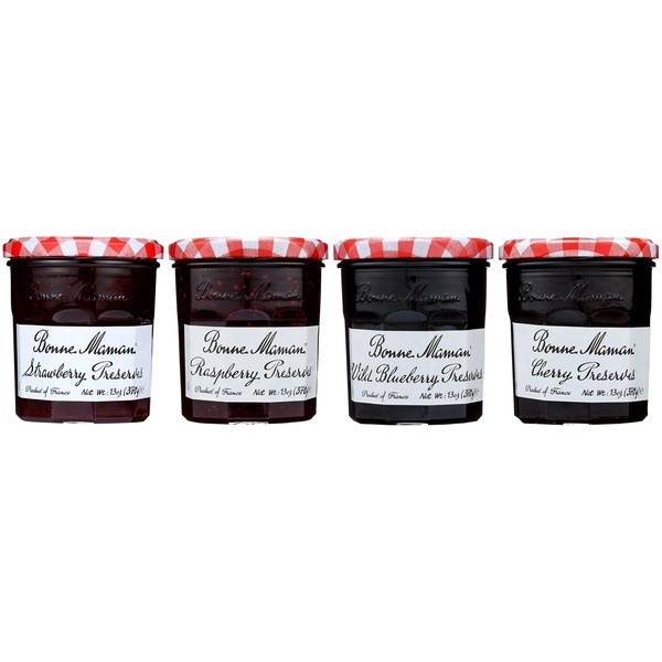 Bonne Maman Preserves, Variety Pack (Strawberry, Raspberry, Wild Blueberry, Cherry), 13 Ounce Jars (Pack of 4)