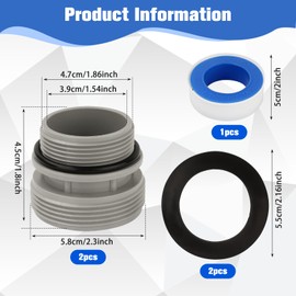 YEAMLTE 4560 Pool Schlauch Adapter, 2er Set Poolschlauch Verbinder, Pool Adapter mit Dichtung, Poolschlauch Umbausatz für 40 mm auf 1 1/2 Zoll Schlauch für Intex, Coleman Filterpumpen (A)