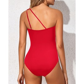 Holipick - Traje de baño de una pieza con un hombro para mujer, con control de abdomen, traje de baño modesto de cobertura completa con abertura cerrada, Rojo -, XS