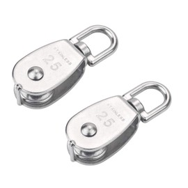 Favordrory 2 Pcs Wire Rope Crane Pulley Block M25 Lifting Crane Swivel Hook Single Pulley Block Hanging Wire Towing Wheel, 304 Stainless Steel